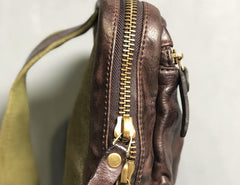 Genuine Leather Mens Cool Chest Bag Sling Bag Coffee Crossbody Pack Sling Pack for men