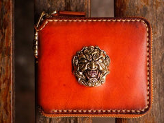 Handmade Leather Tibetan Tooled Mens billfold Wallet Cool Small Chain Wallet Biker Wallet for Men