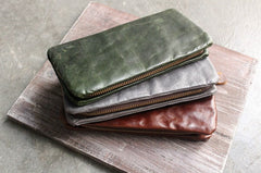 Vintage LEATHER Womens Long Clutch Wallet Zipper Long Wallet FOR Women