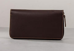 Coffee Leather Mens Zipper Long Wallet Passport Wallet Clutch Wallets for Men