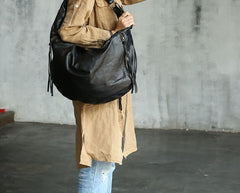 Vintage Black WOMENs LEATHER Hobo Handbag Fashion Hobo Shoulder Bag FOR WOMEN