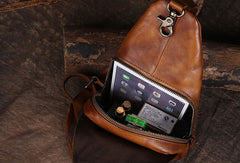 Cool Leather Mens Chest Bag Sling Bag Vintage Leather Sling Bags for Men - EverHandmade
