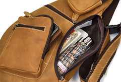 Genuine Leather Cool Chest Bag CrossBody Sling Bag Travel Bag Hiking Bag For Men