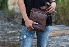 Cool Small Leather Coffee Mens Messenger Bags Shoulder Bags for Men