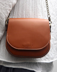 Cute White LEATHER Flip Chain Side Bag Handmade WOMEN Saddle Phone Crossbody BAG Purse FOR WOMEN