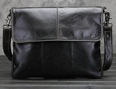 Cool Small Black Leather Mens Messenger Bag Shoulder Bag for Men