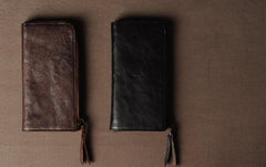 Leather Mens Cool Long Leather Wallet Phone Zipper Clutch Wallet Wristlet Wallet for Men