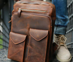 Cool Brown Leather Mens Backpack Travel Backpacks Laptop Backpack for men