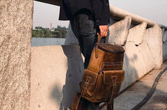 Vintage Cool Leather Mens Backpack Large Travel Bag Hiking Bag for men