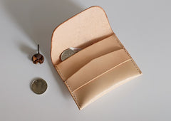 Handmade LEATHER Beige Womens Small Card Wallet Leather Small Coin Change Wallet FOR Women