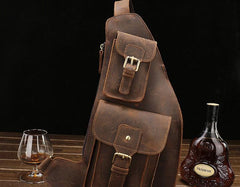 Leather Mens Sling Bag Chest Bag Cool Sling Shoulder Bag Sling Backpack for men