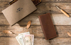 Cool Vintage Slim Mens long Wallet Leather Wallet Bifold Long Wallets for Men