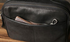 Cool Black Leather Mens Messenger Bag Work Bag Business Bag for men