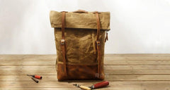 Cool Waxed Canvas Leather Mens Backpacks Canvas Travel Backpack Canvas School Backpack for Men