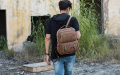 Brown Mens Leather Backpacks Travel Backpacks Laptop Backpack for men