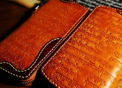 Handmade Leather Mens Tibetan Chain Biker Wallets Cool Leather Wallet Long Clutch Wallets for Men
