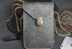 Handmade phone leather shoulder purse bag wallet flowral leather billfold wallet for men women - EverHandmade