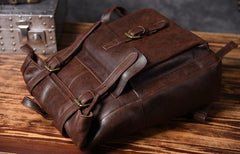 Cool Leather Mens Backpack Large Coffee Travel Backpack Hiking Backpack for men