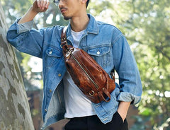 Cool Leather Mens Sling Bag Shoulder Sling Bag Chest Bag for men