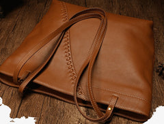 Fashion Handmade Brown Leather Tote Bag Shopper Bag Tote Purse For Women