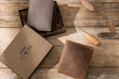 Coffee Cool Leather Mens Small Wallets Bifold Vintage Slim billfold Wallet for Men