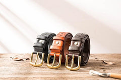 Handmade Cool Braided Leather Mens Belt Leather Belt for Men