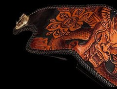 Handmade Leather Tooled Chinese Dragon Biker Wallet Mens Cool billfold Chain Wallet Trucker Wallet with Chain