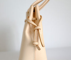Handmade Leather Beige Womens Handbag Bucket Purse Barrel Bag for Women