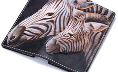 Handmade Leather Zebra Tooled Mens Chain Biker Wallet Cool Leather Wallet With Chain Wallets for Men