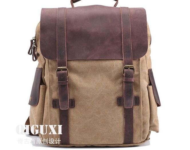 Mens Canvas Leather Backpack Canvas Hiking Backpack Canvas Travel Backpack for Men