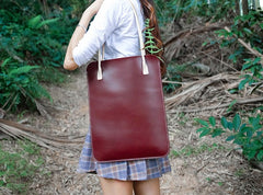 Handmade Leather Red Womens Slim Tote Shoulder Tote Bag for Women