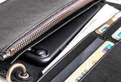 Cool Handmade leather biker chain wallets leather chain men Black long wallet - EverHandmade