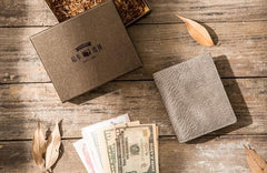 Gray Cool Leather Mens Small Wallet Bifold Vintage Slim billfold Wallet for Men