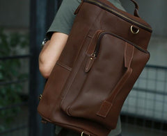 Mens Leather Barrel Backpack Cool Travel Bag Weekender Bag for men