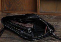 Genuine Leather Mens Cool Long Leather Wallet Cards Phone Zipper Clutch Wristlet Wallet for Men