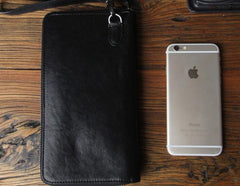 Genuine Leather Mens Cool Long Leather Wallet Biker Wallet Zipper Clutch Wristlet Wallet for Men