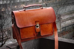 Cool Brown Handmade Leather Mens Briefcase Messenger Bag School Bag for men