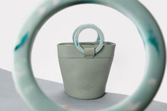 Cute Green Leather Womens Mini Bucket Purse Handbag Barrel Shoulder Bag for Women