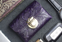Handmade card leather change coin wallet flowral leather billfold wallet for men women