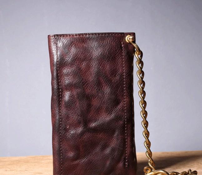 1 Black Genuine Leather Men Wallet Trifold Metal Chain Biker Trucker