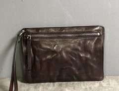 Genuine Leather Mens Clutch Cool Slim Wallet Zipper Clutch Wristlet Wallet for Men