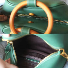 Small Green Satchel Circle Round Handle Bag Crossbody Purse - Annie Jewel