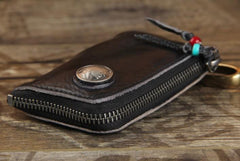 Handamde Genuine Leather Mens Cool Key Wallet Card Slim Wallet Key Holder Car Key Case for Men