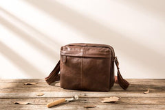 Cool Small Leather Black Mens Messenger Bags Shoulder Bags  for Men