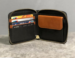Genuine Leather Mens Cool Slim Zipper billfold wallet  Men Bifold Small Wallets for Men