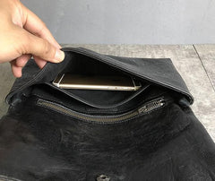 Handmade Leather Mens Clutch Cool Slim Wallet Zipper Clutch Wristlet Wallet for Men