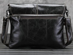 Cool Small Black Leather Mens Messenger Bag Shoulder Bag for Men