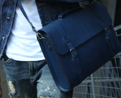 Blue Leather Mens Briefcase Messenger Bag Handbag Shoulder Bag for men
