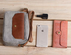 Cool Mens Canvas Leather Side Bag Gray Courier Bag Messenger Bag for Men