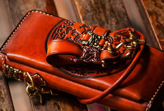 Handmade leather Tibet zipper biker wallet long wallet black leather men phone - EverHandmade